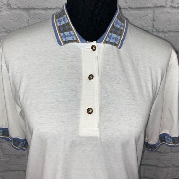 Marcia cotton blend 3 button collared top w/retro design sleeves women S - Picture 2 of 9